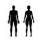 Black silhouette of young woman and man, vector flat.