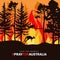 Black silhouettes of animals against the background of forest fires in Australia. A kangaroo escapes from a forest fire. Vec