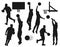 Black silhouettes of basketball sport players set