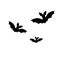 Black silhouettes of bats. Cave black bats group on white Halloween background. Silhouettes of flying bats traditional Halloween