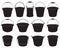 Black silhouettes of garden buckets