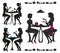 Black silhouettes of girls in cafe