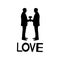 Black silhouettes of grooms and word love. Same-sex marriage.