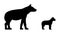 Black silhouettes of hyena and cub