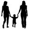 Black silhouettes lesbian couples and family with children