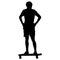 Black silhouettes man standing on a skateboard white background. Vector illustration