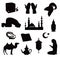 Black silhouettes of Muslim symbols. Vector illustration
