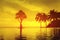 black silhouettes of palm trees, a magical beautiful yellow tropical sunset, a riot of colors and relaxation by the sea