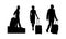 Black Silhouettes of people with luggage. Men with a suitcase. A woman with a suitcase.