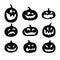 Black silhouettes of pumpkins for Halloween. Icons of emotions on a white background. Collection of monsters emoticons