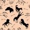 Black silhouettes of sports horses isolated on a colored background,