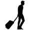 Black silhouettes travelers with suitcases on white background.