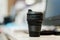 Black silicone coffee mug in office