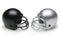 Black and Silver Football Helmets facing each other