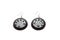 Black and silver polymer clay handmade earrings with floral pattern isolated on white background.
