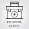 Black simple icon of medicine chest. First aid kit image