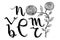 Black Simple Vector Hand Draw Sketch Lettering, Hello November, with flower
