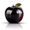 Black single realistic shiny apple with water drops on white background. AI generative illustration