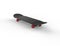 Black skateboard with red wheels