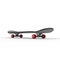 Black skateboard with red wheels - back view