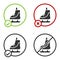 Black Skates icon isolated on white background. Ice skate shoes icon. Sport boots with blades. Circle button. Vector