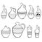 Black sketches of ceramic wine jugs