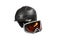 Black ski and snowboard helmet and glasses