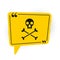 Black Skull on crossbones icon isolated on white background. Happy Halloween party. Yellow speech bubble symbol. Vector