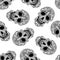 Black skull from the line ornament  seamless pattern. Stylized skull seamless texture