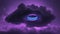 A black sky with a blue and purple neon ring inside a stormy cloud