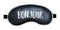 Black Sleeping Mask with written word `Bonjour` `Hello` in French language, common greeting.