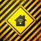 Black Smart home with wi-fi icon isolated on yellow background. Remote control. Warning sign. Vector