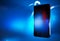 Black smart phone on blue backgroundt, template