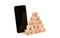 Black smartphone next to wooden blocks with healthcare medical icons