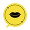 Black Smiling lips icon isolated on white background. Smile symbol. Yellow speech bubble symbol. Vector