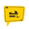 Black Snowmobile icon  on white background. Snowmobiling sign. Extreme sport. Yellow speech bubble symbol