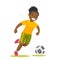Black soccer player kicking the ball.
