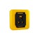 Black Soda can icon isolated on transparent background. Yellow square button.