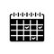 Black solid icon for Appointed, selected and calendar