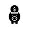 Black solid icon for Banking, piggy and save