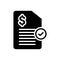 Black solid icon for Bills, paid and stamp