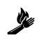 Black solid icon for Burn injury, hand and medical