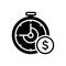 Black solid icon for Clock With Dollar Sign, turnover and beneficiary