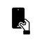 Black solid icon for Holdings, phone and hold