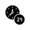 Black solid icon for Hour, twenty four hours and clock