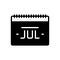 Black solid icon for Jul, calendar and reminder