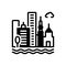 Black solid icon for Liverpool, cityscape and building