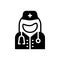 Black solid icon for Medical Assistance Woman Doctor, physician and woman