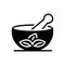 Black solid icon for Medical Herbs, mortar and pestle
