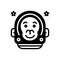 Black solid icon for Monkey Of The Space, astronaut and helmet